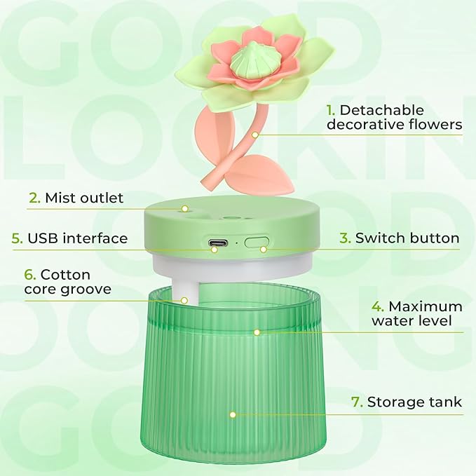 Cute Flower Mini Humidifier, 260ml Gardenia Desktop Humidifiers - Image 3