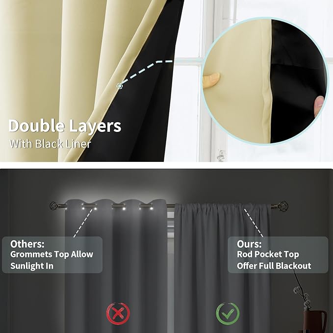 BGment Cream Blackout Curtains for Living Room 95 Inch Long 2 Panels Set - Image 7