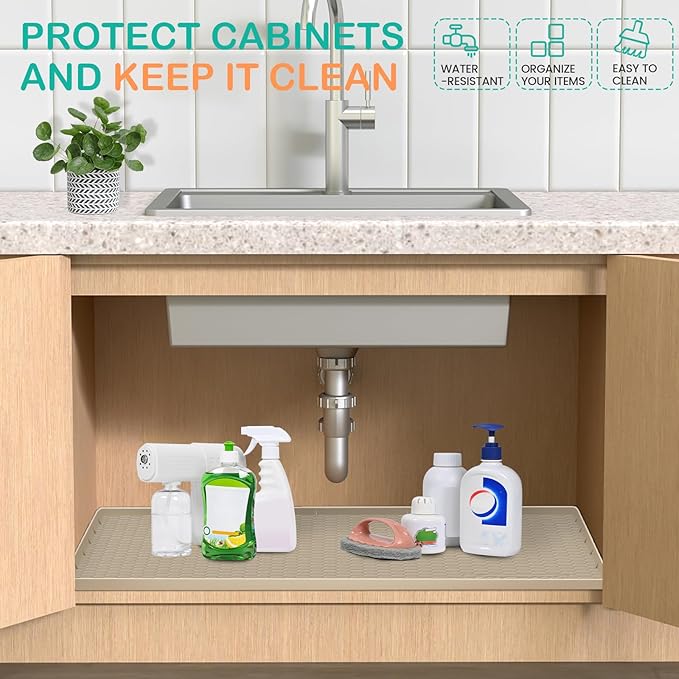 Waterproof Under Sink Mat 28" x 22", Silicone Cabinet Liner, Rubber Protector - Image 4