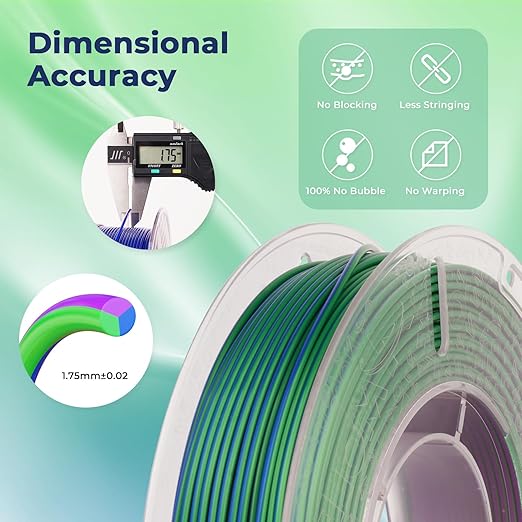 AMOLEN Silk PLA Filament 1.75mm, Triple Colors 3D Printer Filament Bundle - Image 4