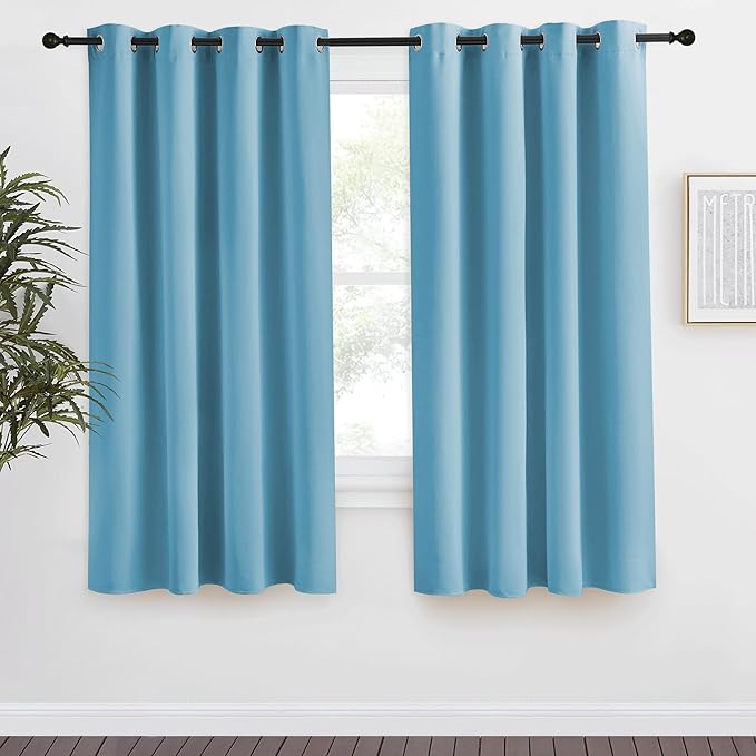 NICETOWN Teal Blue Blackout Curtain 57 inch Length, W55 x L57 Inch, 8 Grommets by NICETOWN