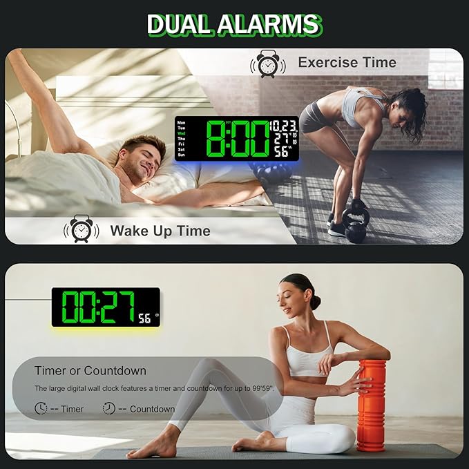 JoFomp 17.3" Large Digital Wall Clock, LED Digital Clock Large Display - Image 6