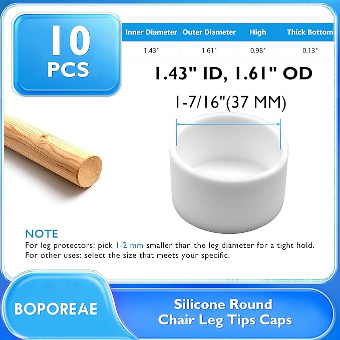 10 Pcs 1-7/16" Round Chair Leg Tips Caps, Silicone Rubber Furniture Leg Floor - Image 9