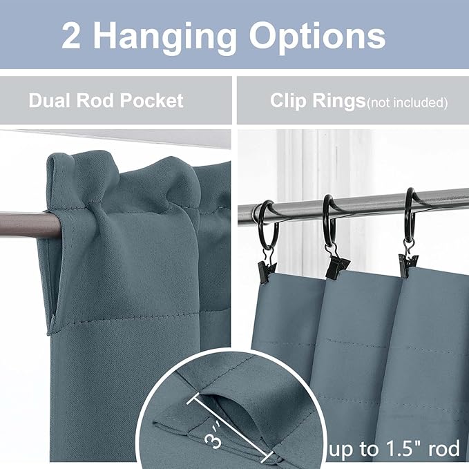 Chyhomenyc Stone Blue Short Blackout Curtains 45 Inch Length, Small Kitchen - Image 5