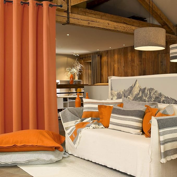 MYSKY HOME Orange Bedroom Curtains 63 Inch Long Blackout Curtains - Image 6
