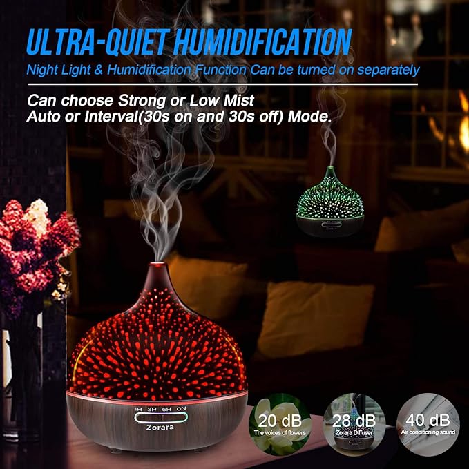 Essential Oil Diffuser 550ml Cool Mist Humidifier 3D Glass Ultrasonic - Image 3