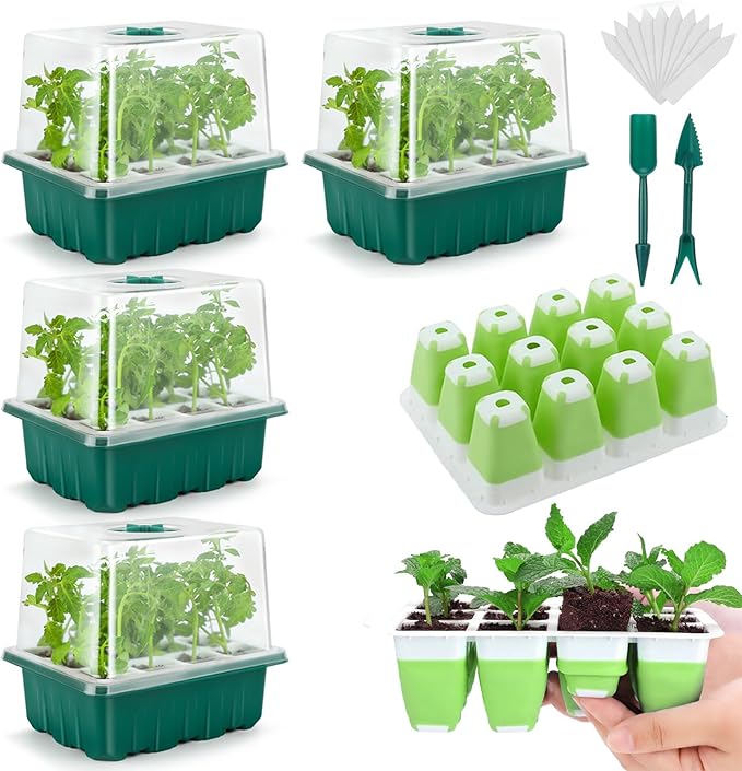 Seed Starter Tray, 48 Cells Indoor Seed Starter Kit, Flexible Silicone Designed by Ryscam