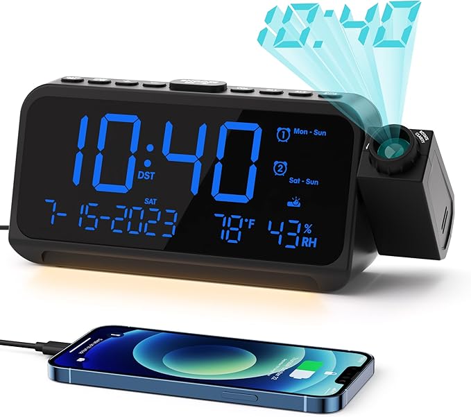 ROCAM Projection Alarm Clock for Bedroom Ceiling, Digital Clock by ROCAM