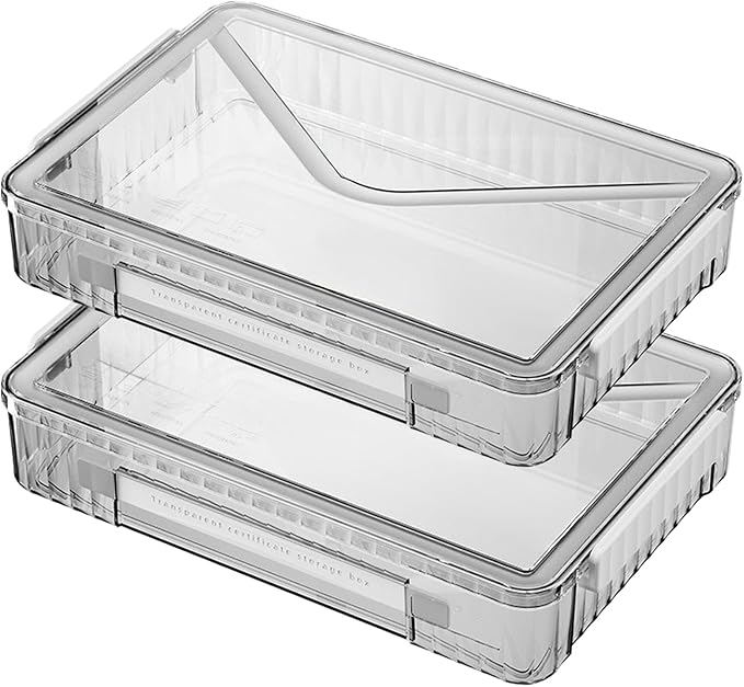 2 Pack Clear Plastic File Boxes w/Latching Lids, Stackable A4 Storage by RHONZHAO