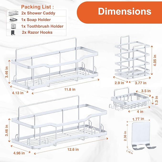 Shower Caddy Bathroom Shelves, The Athena Silken 4 Set, 40LB Capacity, Adhesive - Image 3