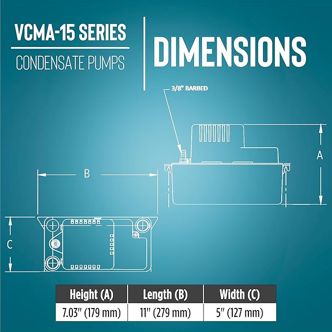 Little Giant VCMA-15ULST 115 Volt, 65 GPH, 1/50 HP Automatic Condensate Removal - Image 2
