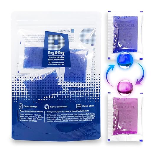 Dry & Dry 5 Gram Blue Indicating Silica Gel Packets Desiccants Silica Gel by DryDry