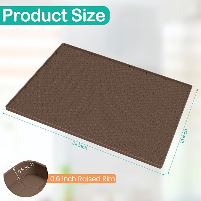 Waterproof Under Sink Mat 34" x 19", Silicone Cabinet Liner, Rubber Protector - Image 2