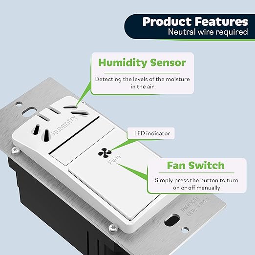 TOPGREENER Humidity Sensor and Fan Control Switch, Ventilation Fan Humidity - Image 2