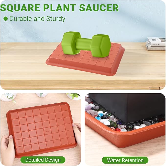 GREANER 11 Inch Red Plant Saucer, 3 Packs Plastic Plant Trays - Image 4