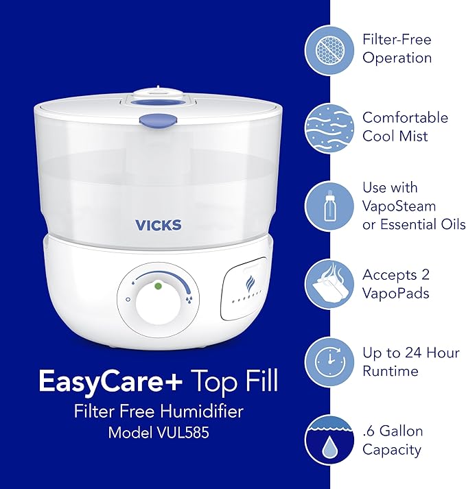 Vicks EasyCare Plus Top Fill Filter-Free Cool Mist Humidifier, Small Room–For - Image 7