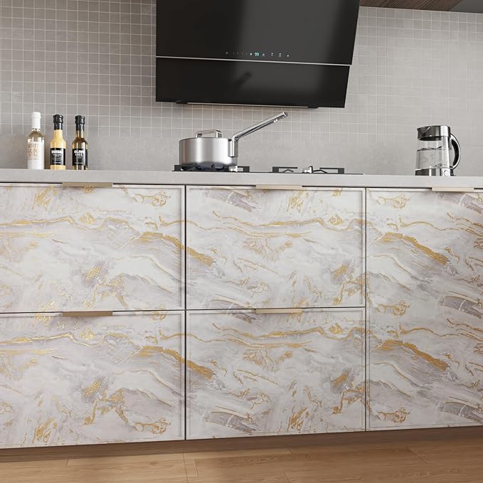 CRE8TIVE Large Size 24"x354" Matte Beige Gold Marble Wallpaper Peel and Stick - Image 7