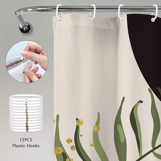 Dark Green Boho Shower Curtain 72Wx72H Black Bohemian Modern Abstract Plant - Image 6