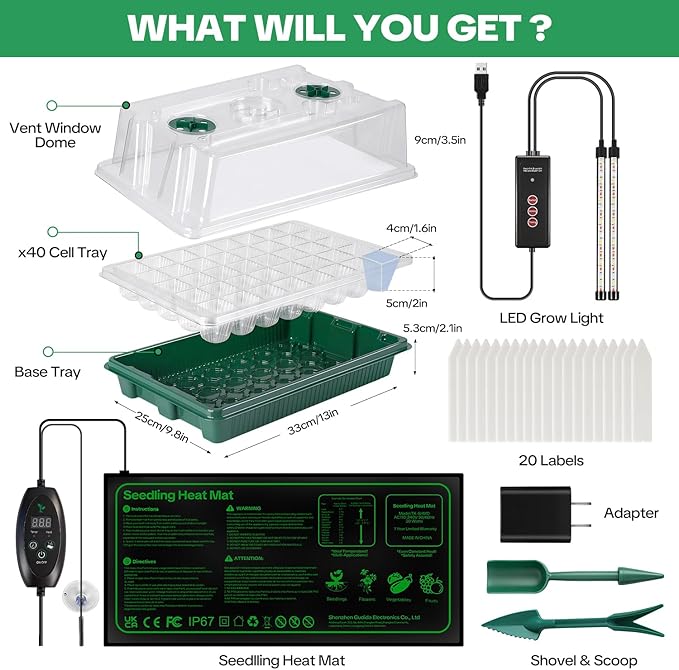 Seed Starter Tray with Grow Light & Heating Mat, 68℉-113℉ Adjustable, 40-Cell - Image 8
