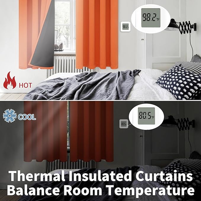 BGment Burnt Orange 100% Blackout Curtains - Image 6