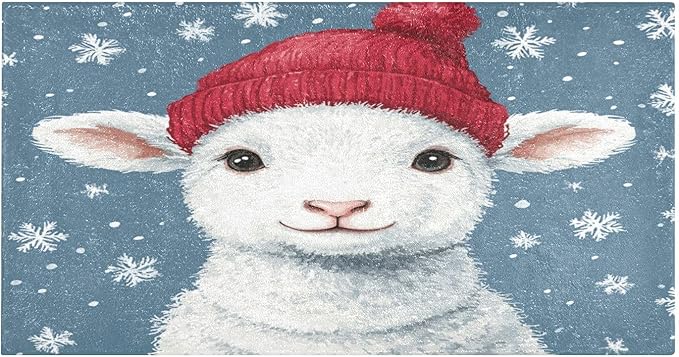 Christmas Lamb with Red Hat Decorative Rugs by Unknown