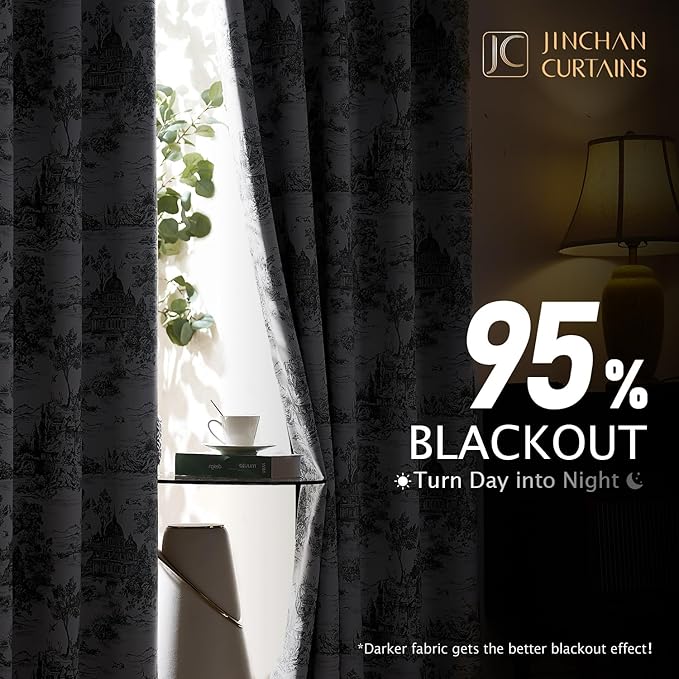 jinchan 95% Blackout Toile Curtains - Image 3