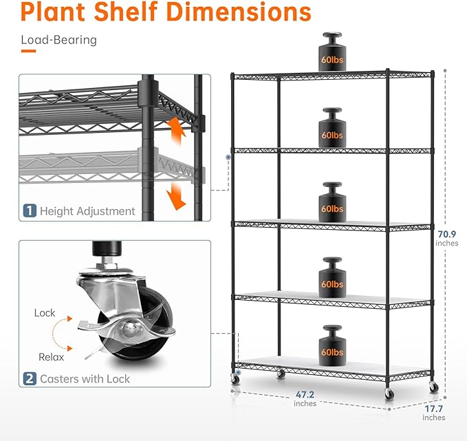 Bstrip Plant Stand with Grow Lights, 5 Tier Large 47.2x17.8x71IN Plant Shelf - Image 3