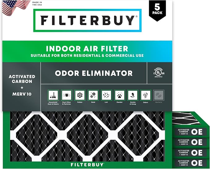 Filterbuy 14x14x1 Air Filter MERV 10 Odor & Allergy Defense by Filterbuy
