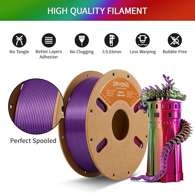 ERYONE Silk Tri Color PLA Filament 3D Printer 1.75mm +/- 0.03mm - Image 5