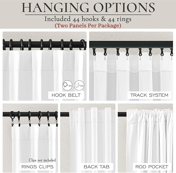 Pure White Blackout Curtains 60 Inches Extra Wide Modern Linen 96 Inch Length - Image 3