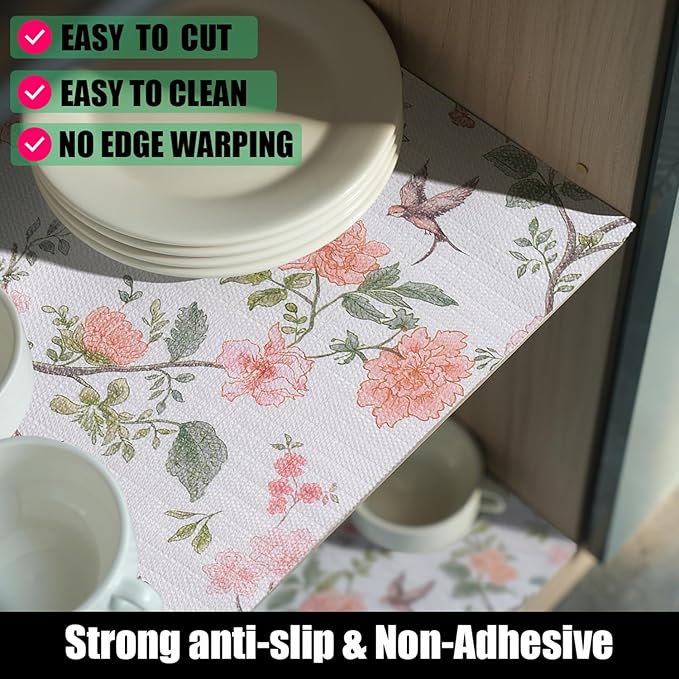 Bird Floral Shelf Liners Non Adhesive and Strong Non-Slip Shelf and Drawer - Image 2
