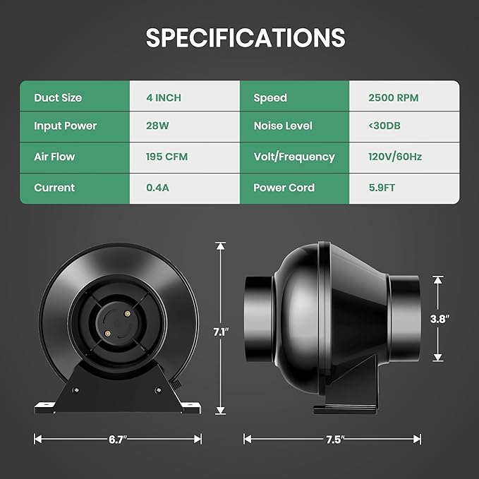 HealSmart 4 Inch 195 CFM Inline Duct Exhaust Fan Air Vent Booster Ventiliation - Image 5