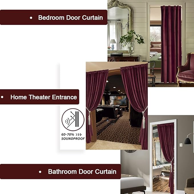 Burgundy Red Valentines Door Doorway Velvet Luxury Curtains - Image 6