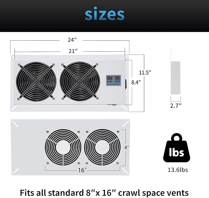 720 CFM Crawlspace Vent Fan, - Image 2