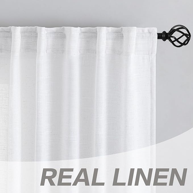 DONREN White Linen Back Tab Curtains 95 Inches Long 2 Panels - Image 7