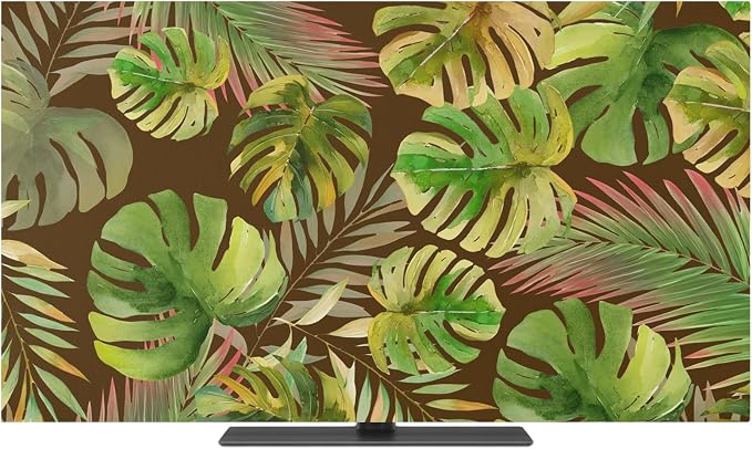 Abstract Olive Monstera Tropical Leaves Indoor TV Cover, Elastic TV Screen - Image 2