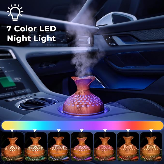 Portable Mini Humidifier, 300ml Wood Grain Vase Small Humidifiers, Quiet Cool - Image 5