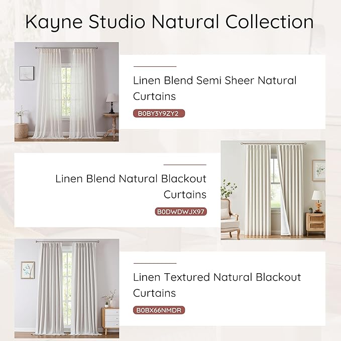 Kayne Studio Natural Pinch Pleated Full Blackout Curtains 112 Inch, Linen Blend - Image 7