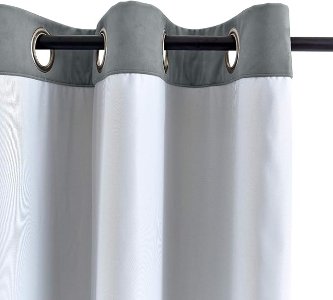 ChadMade Blackout Lined Premium Velvet Curtain Natural Grey 100Wx84L Inch - Image 3