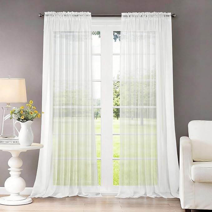 Dreaming Casa Solid Sheer Curtains Draperies White Rod Pocket 2 Panels 52" W x by DreamingCasa