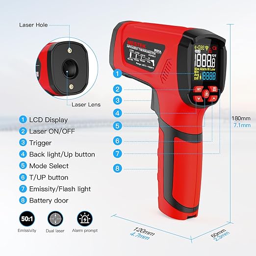 -40℉~2912℉ MESTEK Infrared Thermometer High Temperature Gun, 50:1 Dual Laser - Image 7