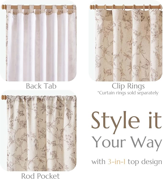 jinchan Floral Curtains Lined Linen Blend Curtain - Image 5