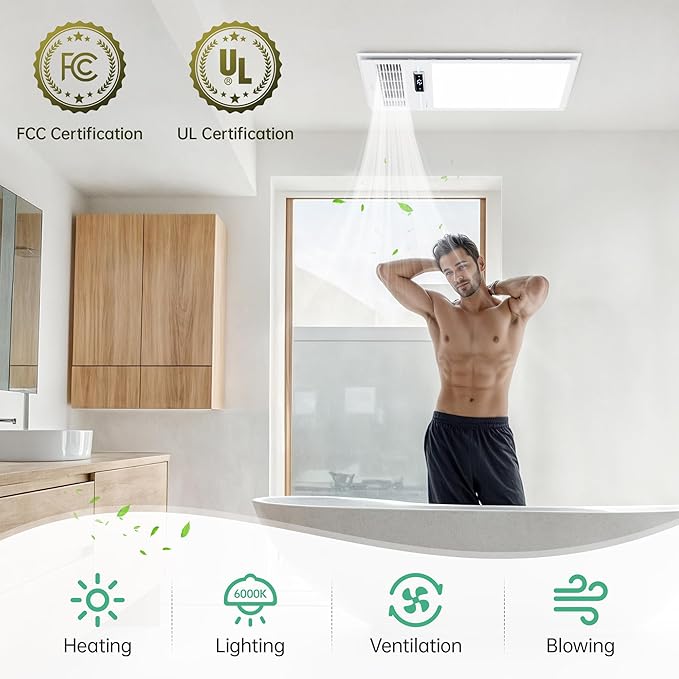 Bathroom Fan with Light and 1800W Heater, 160 CFM Ventilation, Remote Control - Image 2