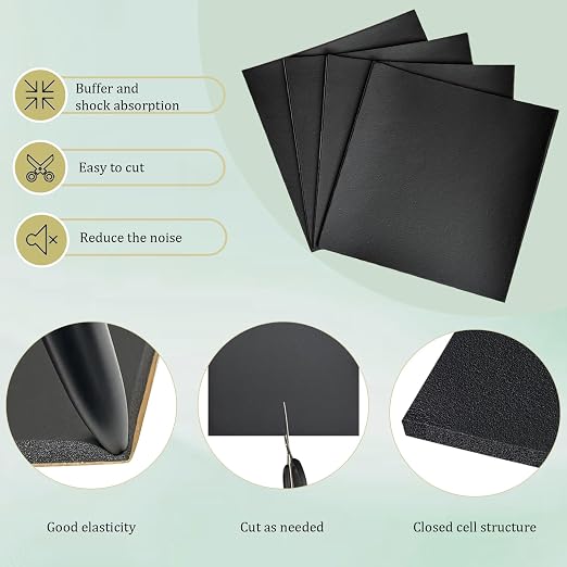 4 Pieces Adhesive Foam Padding 1/8 in Thick X 6 in X 6 in, Anti Vibration Pads - Image 4