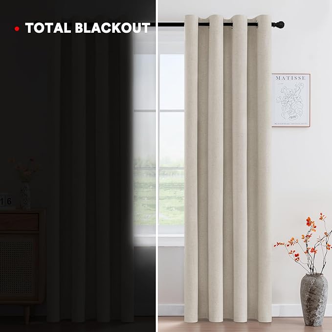 PrinceDeco Nature Linen Curtains 100% Back Out Curtains - Image 3