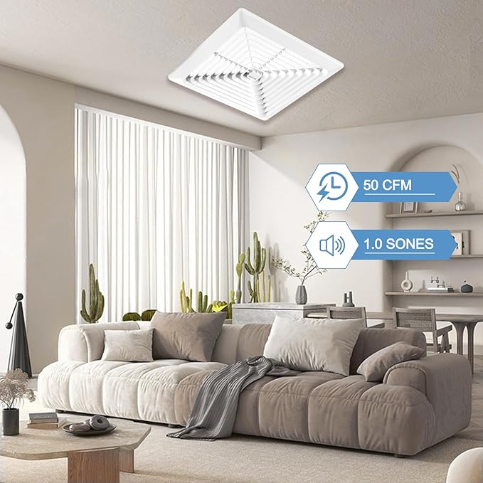 Bathroom Exhaust Fan 50 CFM 1.0 Sone, 3-Inch Duct, Energy Star Certified - Image 2
