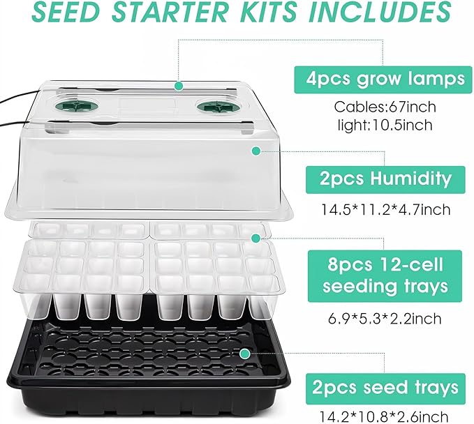 Seed Starter Tray with Grow Light, 96-Cell Seed Starter Kit, Seedling Starter - Image 6
