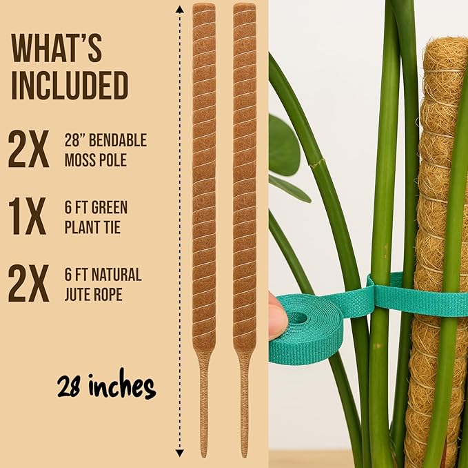 Moss Pole Monstera Plant Support – 2 Pack 28” Bendable Moss Pole Monstera Plant - Image 4