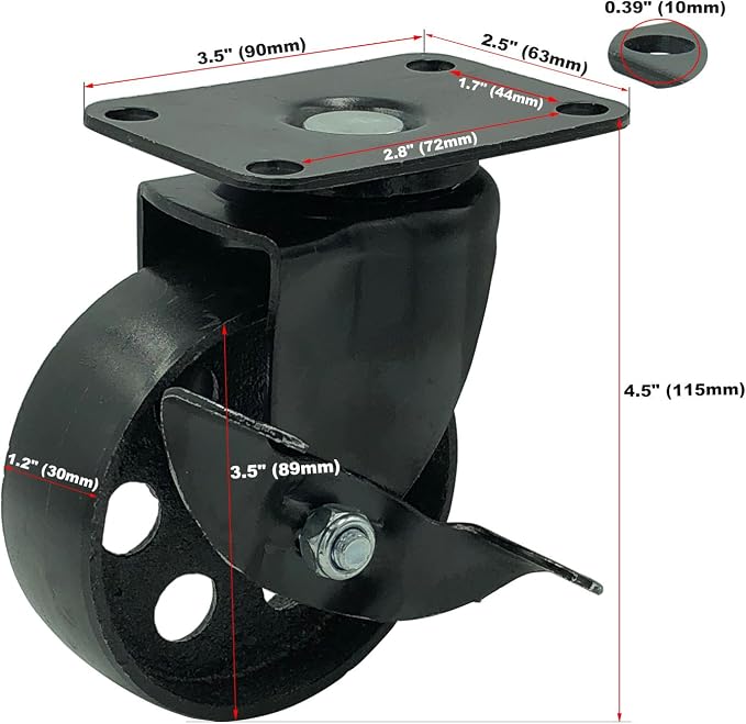 FactorDuty Set of 4 Metal Swivel Plate Caster Wheels, 3.5" Combo - Image 3