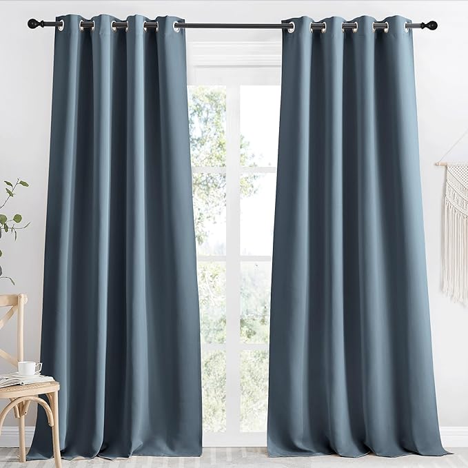 NICETOWN Kitchen Blackout Window Curtain Panel, Smoky Blue, 1 Panel, 55 by 96 by NICETOWN